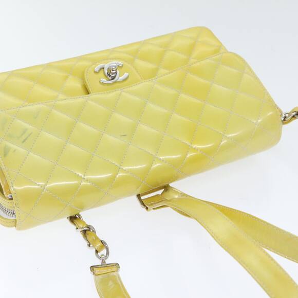 CHANEL Matelasse Backpack Patent Leather Yellow Silver CC - Picture 6 of 16